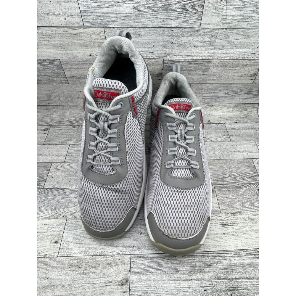 OrthoFeet 618 Mens Walking Shoes Grey White Mesh Orthopedic Sneakers Size 11.5 D